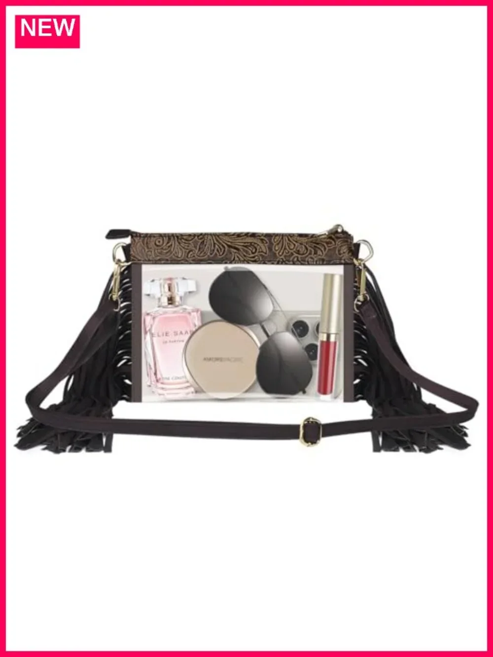 Clear Western Purse with Leather Fringe Trim and Adjustable Strap